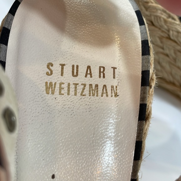 Stuart Weitzman Wedge Espadrille Heels Navy And White Gingham Size 8 - Picture 5 of 10